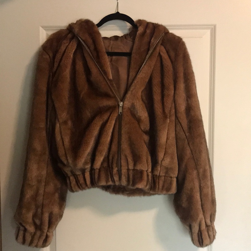 Helmut Lang faux-mink hoodie bomber
